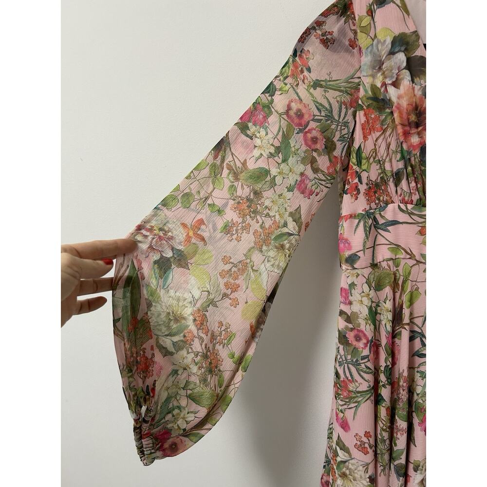 Jay Godfrey Womens Eldon Dress Pink Size 4 long sleeve‎ Floral Wrap Midi Lined - Picture 3 of 11